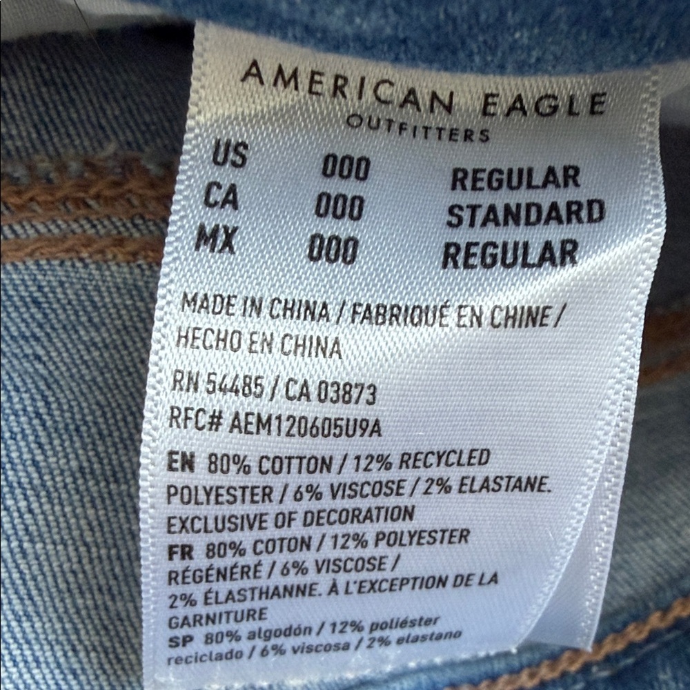 American Eagle High waisted Distressed Blue Skinny Jeans size 000 - Picture 15 of 15